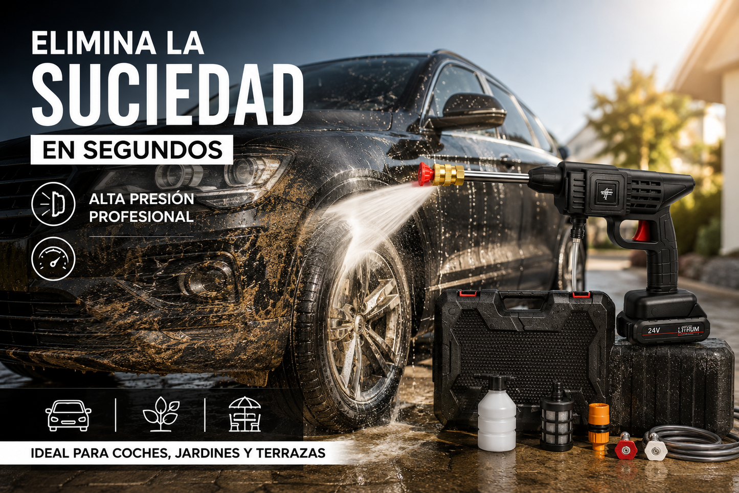 Hidrolimpiadora Inalámbrica Profesional 48V | Doble Batería + Maletín Completo
