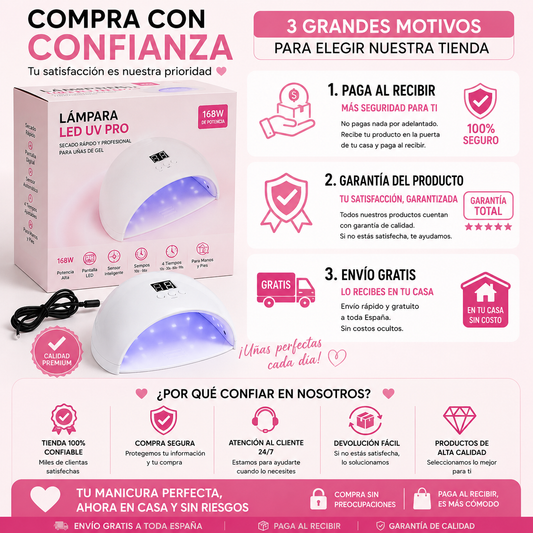 💅 Lámpara LED UV Pro 168W – Secado Rápido para Uñas de Gel | Pantalla Digital y Temporizador Inteligente
