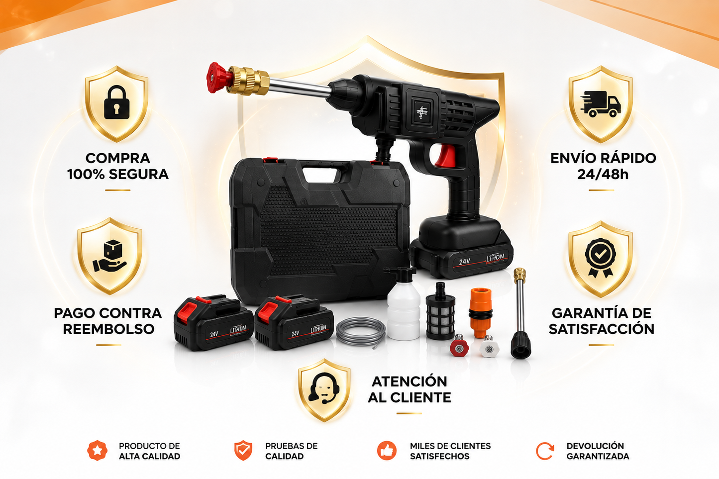 Hidrolimpiadora Inalámbrica Profesional 48V | Doble Batería + Maletín Completo
