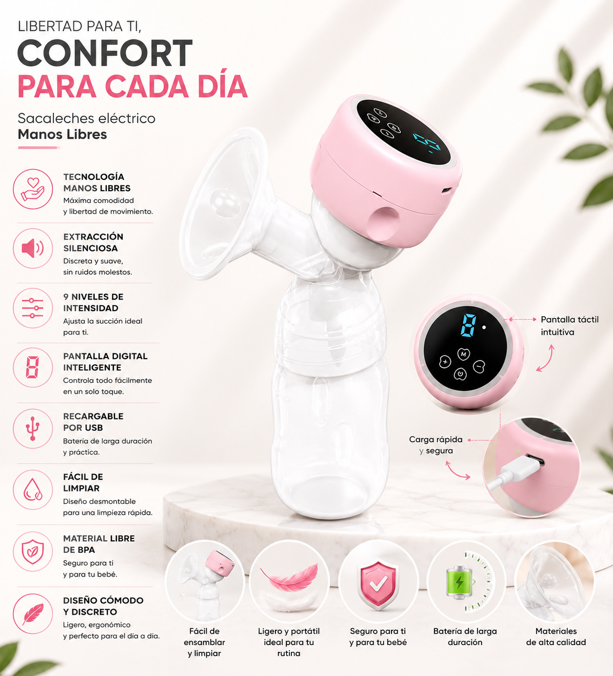 Extractor de Leche Eléctrico Recargable | Cómodo, Silencioso y Fácil de Usar
