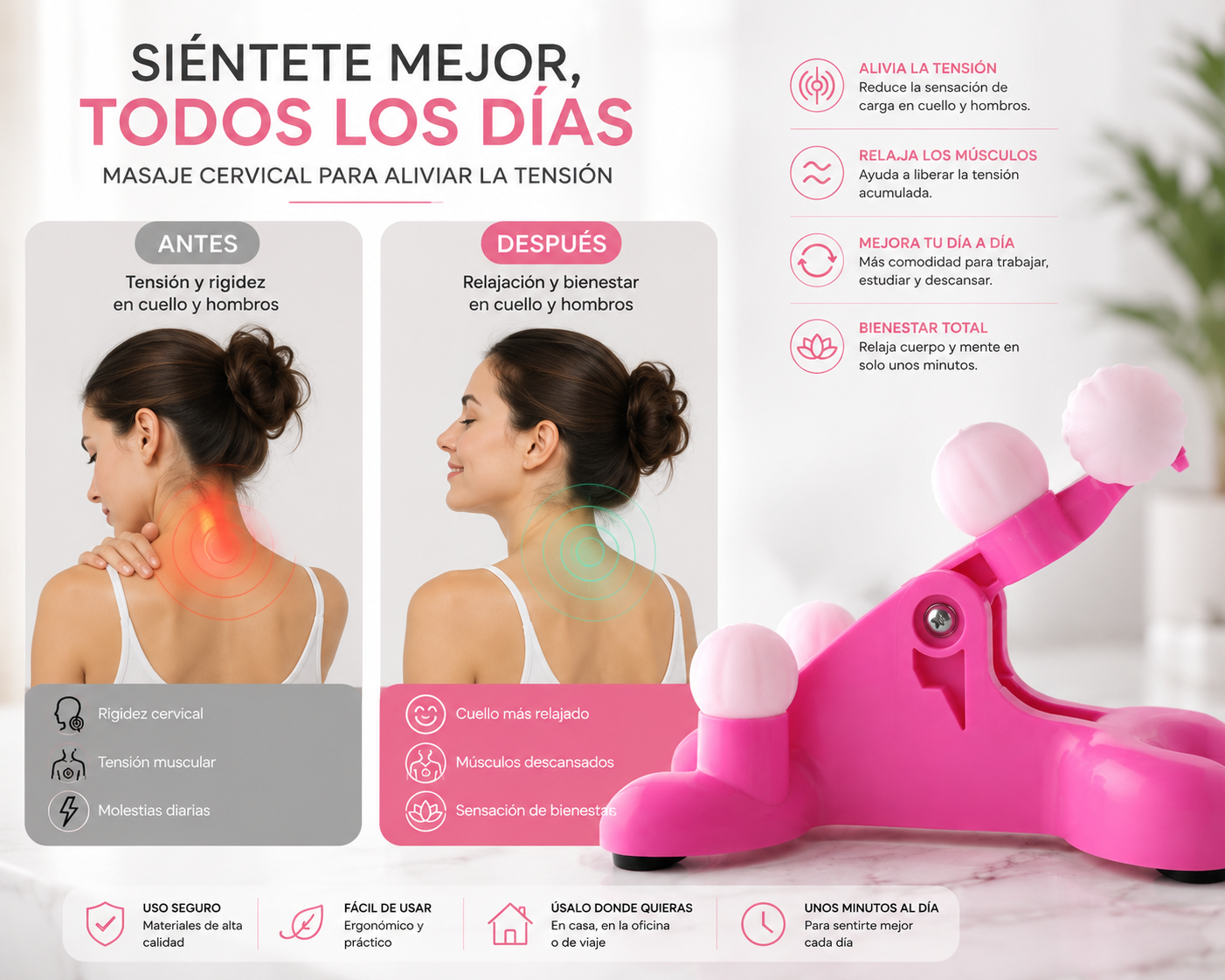 NeckRelax 6D™ | Masajeador de Cuello con 6 Nodos de Masaje Tipo Shiatsu