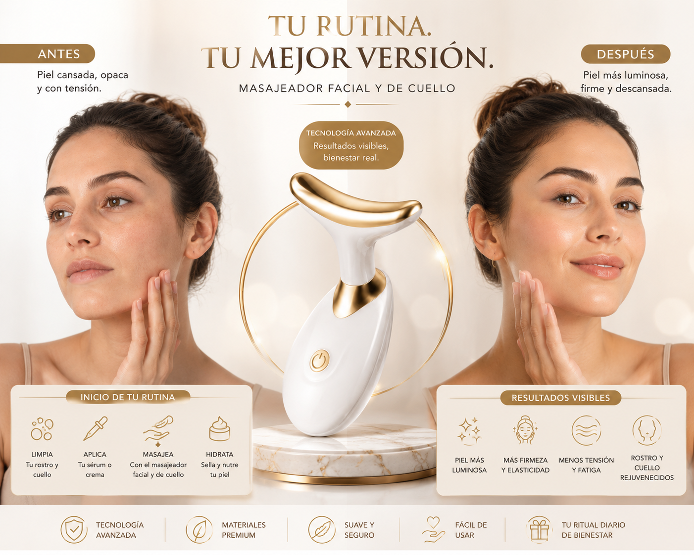 NeckGlow Pro™ | Masajeador Facial y de Cuello para una Rutina de Cuidado Premium