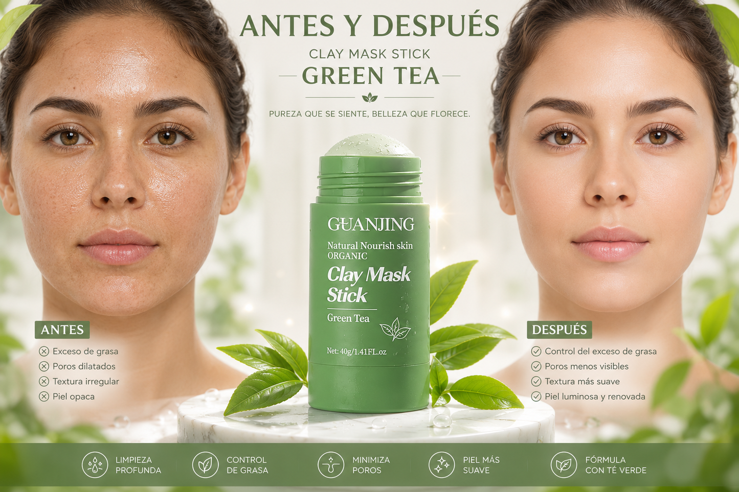 Green Tea Glow™ | Mascarilla Facial de Té Verde para una Piel Limpia y Fresca