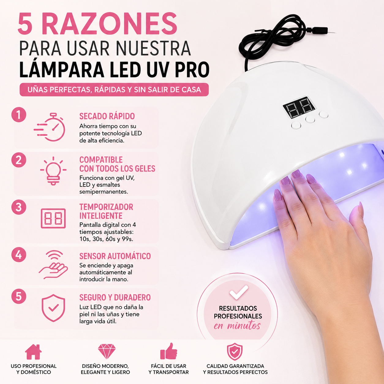 💅 Lámpara LED UV Pro 168W – Secado Rápido para Uñas de Gel | Pantalla Digital y Temporizador Inteligente