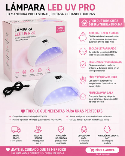 💅 Lámpara LED UV Pro 168W – Secado Rápido para Uñas de Gel | Pantalla Digital y Temporizador Inteligente
