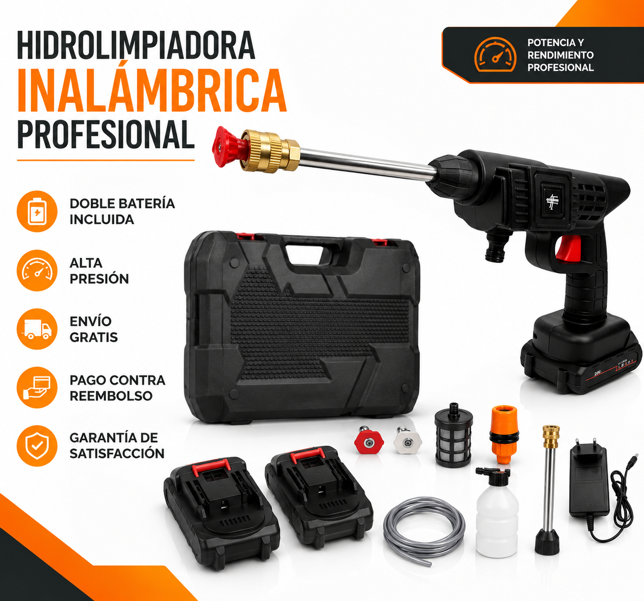 Hidrolimpiadora Inalámbrica Profesional 48V | Doble Batería + Maletín Completo