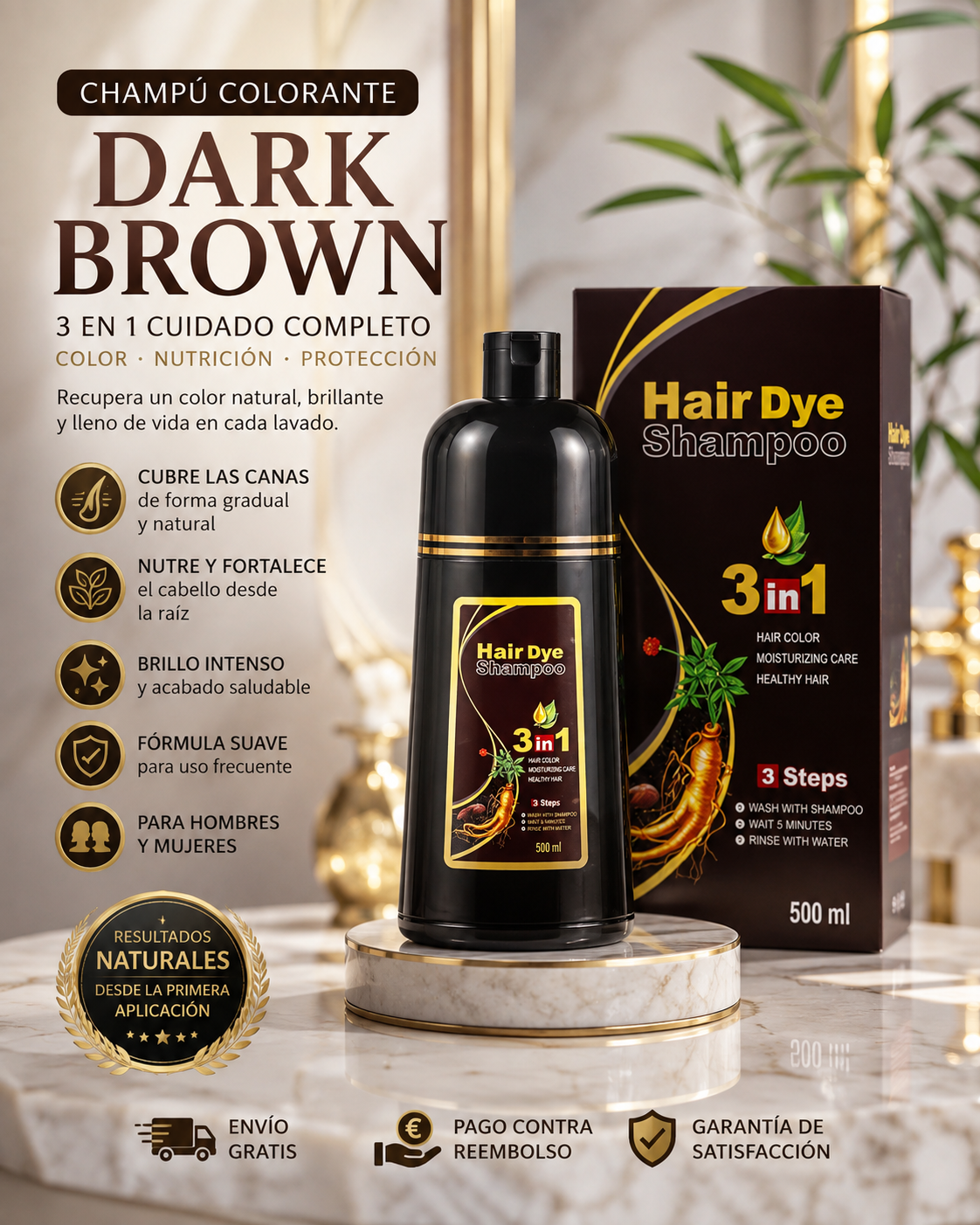 Recupera un Color Natural en Solo Minutos con Dark Brown™!