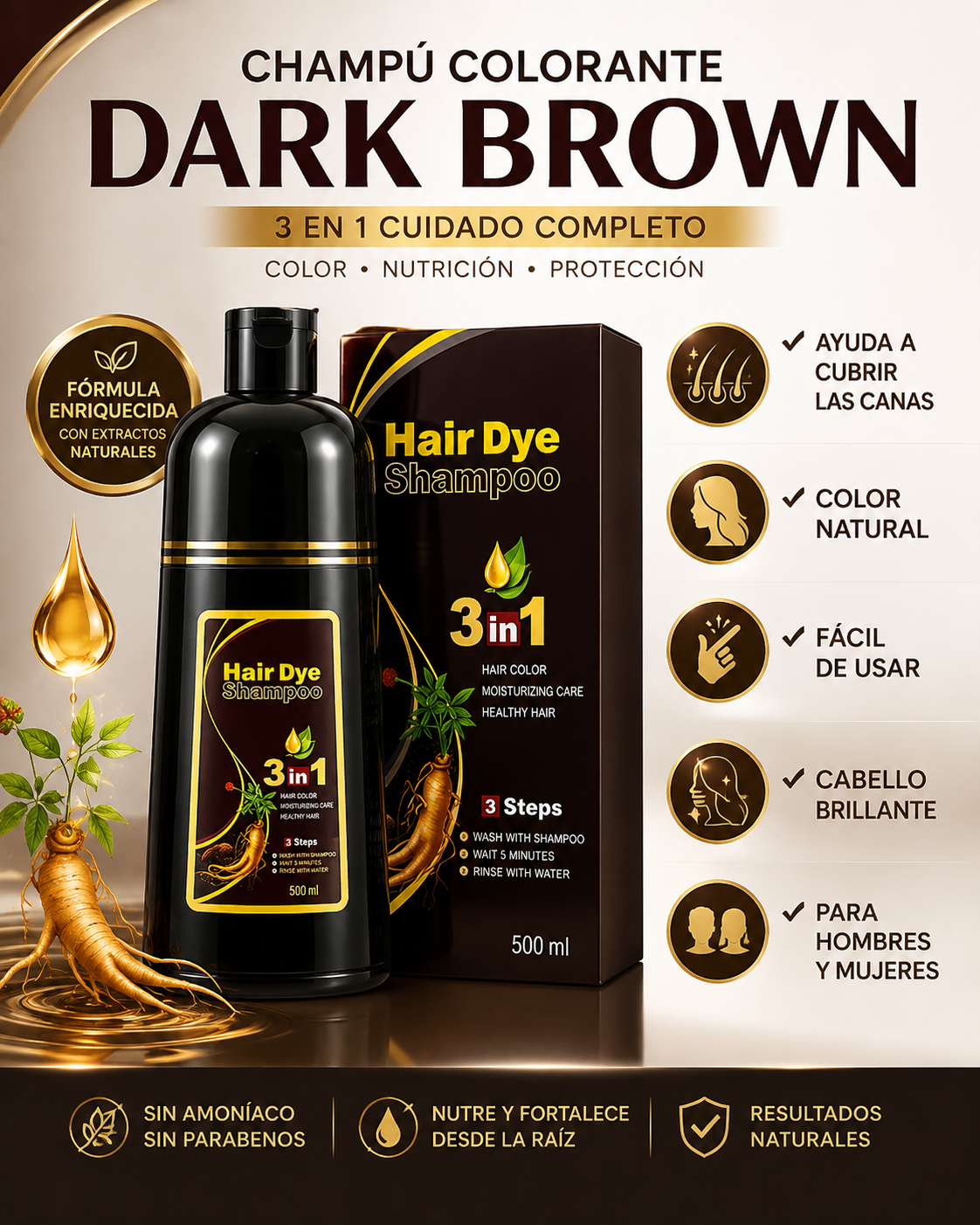 Recupera un Color Natural en Solo Minutos con Dark Brown™!